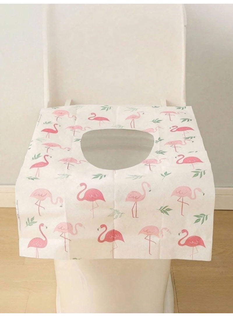 Fasola Disposable Toilet Seat Covers, 5 Pcs Toilet Seat Covers, Waterproof Non-woven PE Film Disposable Toilet Mat, Extra Large Full Coverage Toilet Cover Travel Toilet Paper Covers Public Restroom Essentials for Adults and Kids (Flamingo Print) - Image 4